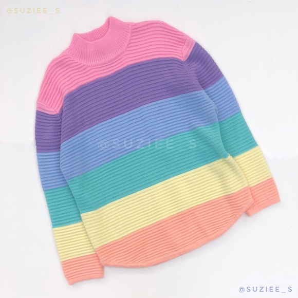 UNIF Frost Pastel Rainbow Striped Oversized Ribbed Mockneck Sweater XS - Picture 15 of 16